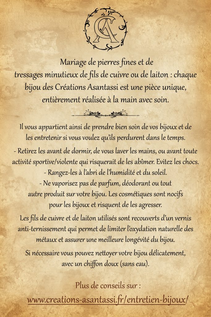 Fiche d'entretien de vos bijoux